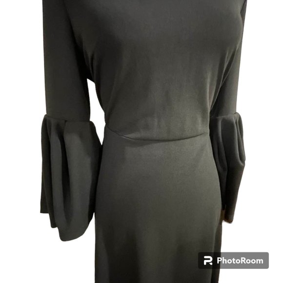 Flattering A-line Midi Little Black Dress with Flouncy Sleeves - Picture 13 of 16